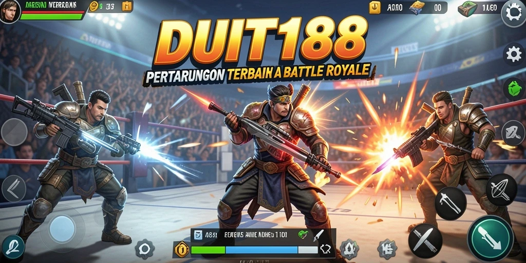 Tampilan gameplay seru dalam DUIT188 dengan aksi Battle Royale yang intens.
