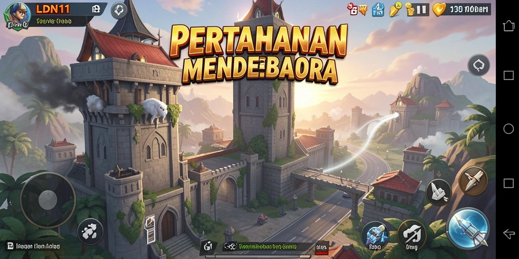 Screenshot LDN11 menampilkan strategi Tower Defense yang intens.