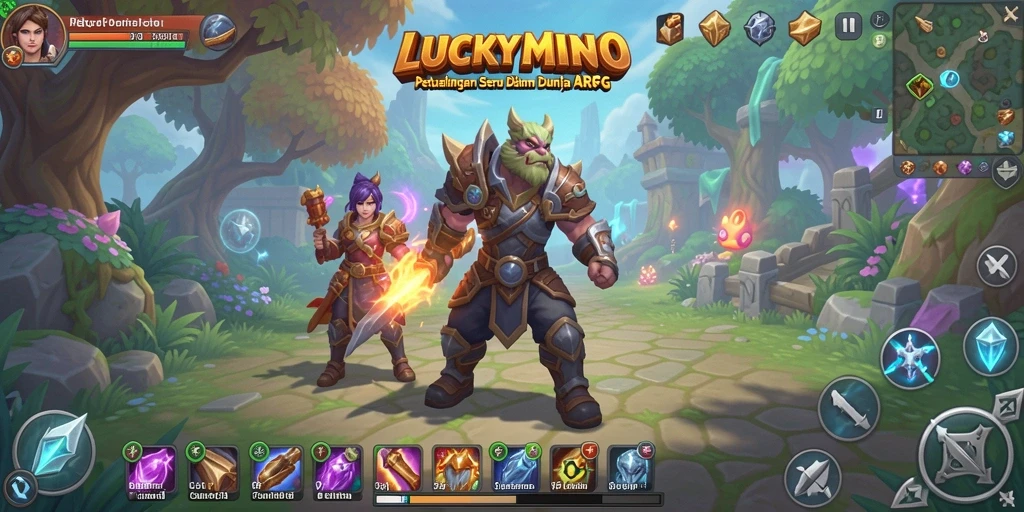 Tampilan gameplay seru dengan aksi pertarungan di LUCKYMINO.