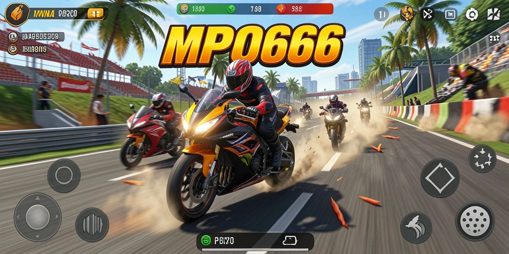 Tampilan seru dari gameplay balapan motor yang mendebarkan.