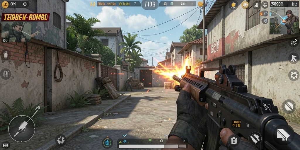 Screenshot gameplay SR996 yang menampilkan aksi tembak-menembak yang mendebarkan.